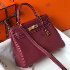 Fashion Hermes Kelly 25cm Retourne Bag In Bordeaux Clemence Leather HD899ur96