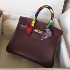 Hermes Birkin 25 Handmade Bag In Burgundy Swift Leather HD396jo45