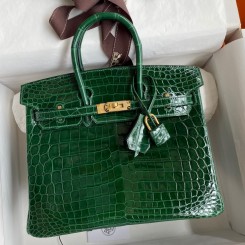 Hermes Birkin 25 Handmade Bag In Malachite Crocodile Niloticus Shiny Skin HD65mF22