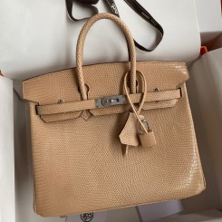 Hermes Birkin 25 Retourne Handmade Bag In Beige Lizard Leather HD71sf78