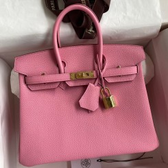 Hermes Birkin 25 Retourne Handmade Bag In Pink Clemence Leather HD101Lo54