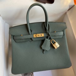 Hermes Birkin 25 Retourne Handmade Bag In Vert Amande Clemence Leather HD111pA42