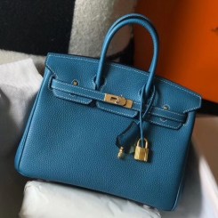 Hermes Birkin 25cm Bag In Blue Jean Clemence Leather GHW HD125Hk55