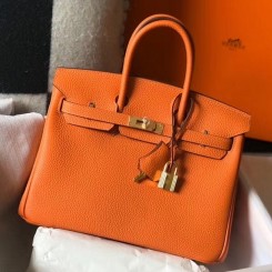 Hermes Birkin 25cm Bag In Orange Clemence Leather GHW HD133xW68