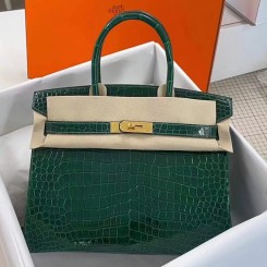 Hermes Birkin 30 Bag In Green Crocodile Porosus Shiny Skin HD212MB38