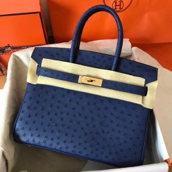 Hermes Birkin 30 Handmade Bag In Blue Ostrich Skin HD303cE58