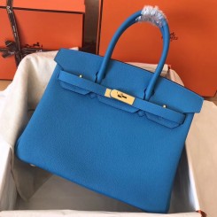 Hermes Birkin 30 Handmade Bag In Blue Zanzibar Clemence Leather HD337vK93