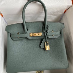 Hermes Birkin 30 Retourne Handmade Bag In Vert Amande Clemence Leather HD198tp20