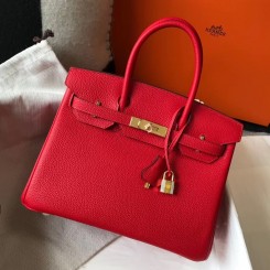 Hermes Birkin 30cm Bag In Red Clemence Leather GHW HD220Is53