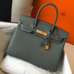 Hermes Birkin 30cm Bag In Vert Amande Clemence Leather GHW HD227wh86