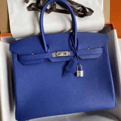 Hermes Birkin 35 Retourne Handmade Bag In Blue Electric Clemence Leather HD237bp40