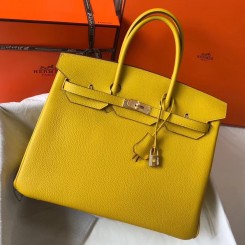 Hermes Birkin 35cm Bag In Yellow Clemence Leather GHW HD260tH43