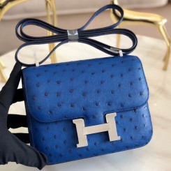 Hermes Constance 18 Handmade Bag In Blue Ostrich Leather HD1536qB82