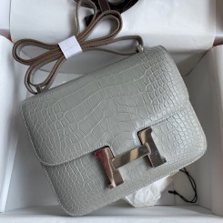 Hermes Constance 18 Handmade Bag In Grey Matte Alligator Leather HD464BM34