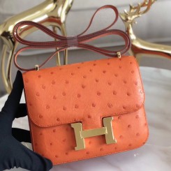 Hermes Constance 18 Handmade Bag In Orange Ostrich Leather HD1545Ha32