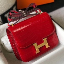 Hermes Constance 18 Handmade Bag In Red Embossed Crocodile HD490fz60