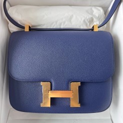 Hermes Constance 24 Handmade Bag In Blue Saphir Epsom Calfskin HD505AL24
