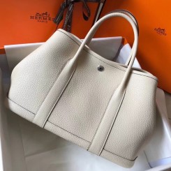 Hermes Garden Party 30 Bag In White Taurillon Leather HD649QS83
