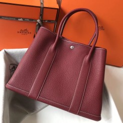 Hermes Garden Party 36 Bag In Bordeaux Clemence Leather HD653Tq55