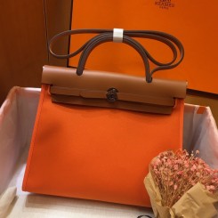 Hermes Herbag Zip 31cm Bag In Brown And Orange HD747mF22