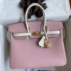 Hermes HSS Birkin 25 Bicolor Bag in Pink and Craie Chevre Mysore Leather HD757ff12