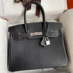 Hermes HSS Birkin 30 Bicolor Bag in Black and Red Chevre Mysore Leather HD760wn15