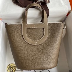 Hermes In The Loop 18 Handmade Bag in Taupe Clemence Leatherther HD785Fh96
