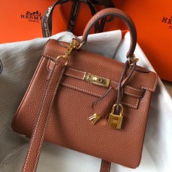 Hermes Kelly 20cm Bag In Gold Clemence Leather GHW HD876OR71