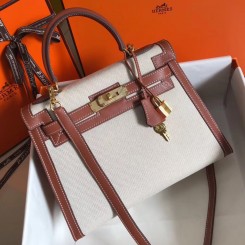 Hermes Kelly 28cm Bag In Canvas With Barenia Leather HD933fr81