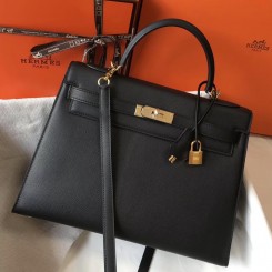 Hermes Kelly 32cm Bag In Black Epsom Leather GHW HD957rf34