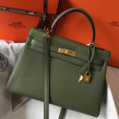 Hermes Kelly 32cm Bag In Canopee Clemence Leather GHW HD963Kv47