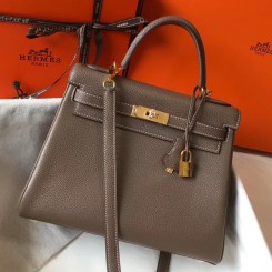Hermes Kelly 32cm Bag In Taupe Grey Clemence Leather GHW HD975CD19