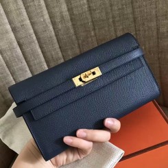 Hermes Kelly Classic Long Wallet In Navy Epsom Leather HD992Ph61