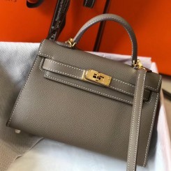 Hermes Kelly Mini II Bag In Taupe Grey Epsom Leather GHW HD1070Yn66