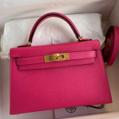 Hermes Kelly Mini II Sellier Handmade Bag In Rose Red Epsom Calfskin HD1140eZ32