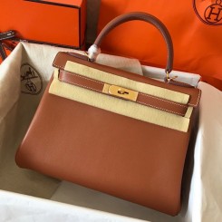 Hermes Kelly Retourne 28 Handmade Bag In Gold Swift Calfskin HD1249jC82