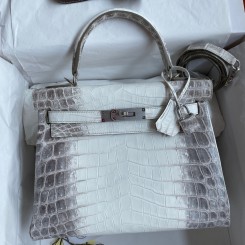 Hermes Kelly Retourne 28 Handmade Bag In Himalaya Crocodile Niloticus Skin HD1250wh86