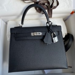 Hermes Kelly Sellier 25 Handmade Bag In Black Epsom Calfskin HD1284EW67