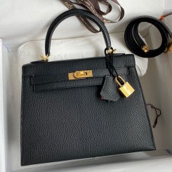Hermes Kelly Sellier 25 Handmade Bag In Black Mysore Goatskin HD1286cP15