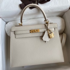 Hermes Kelly Sellier 25 Handmade Bag In Craie Epsom Calfskin HD1295dX32