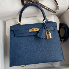 Hermes Kelly Sellier 25 Handmade Bag In Deep Blue Epsom Calfskin HD1296ym68