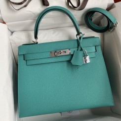 Hermes Kelly Sellier 28 Handmade Bag In Blue Paon Epsom Calfskin HD1334dA83