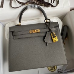 Hermes Kelly Sellier 28 Handmade Bag In Etain Epsom Calfskin HD1338rN47