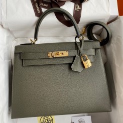 Hermes Kelly Sellier 28 Handmade Bag In Vert De Gris Epsom Calfskin HD1353bW68