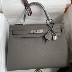 Hermes Kelly Sellier 32 Handmade Bag In Etain Epsom Calfskin HD1359oK58
