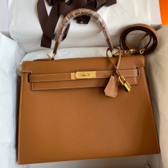 Hermes Kelly Sellier 32 Handmade Bag In Gold Epsom Calfskin HD1360vK93