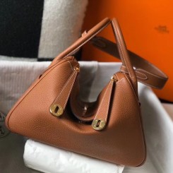Hermes Lindy 26cm Bag In Gold Clemence Leather GHW HD1419jo45