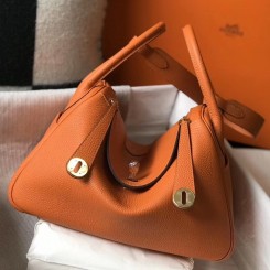 Hermes Lindy 30cm Bag In Orange Clemence Leather GHW HD1451vJ33