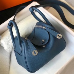 Hermes Lindy Mini Bag In Blue Agate Clemence Leather PHW HD1458PA58