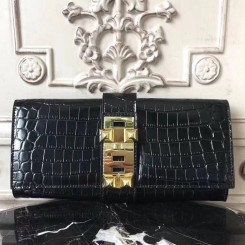 Hermes Medor Clutch Bag In Black Crocodile Leather HD1503Uf65